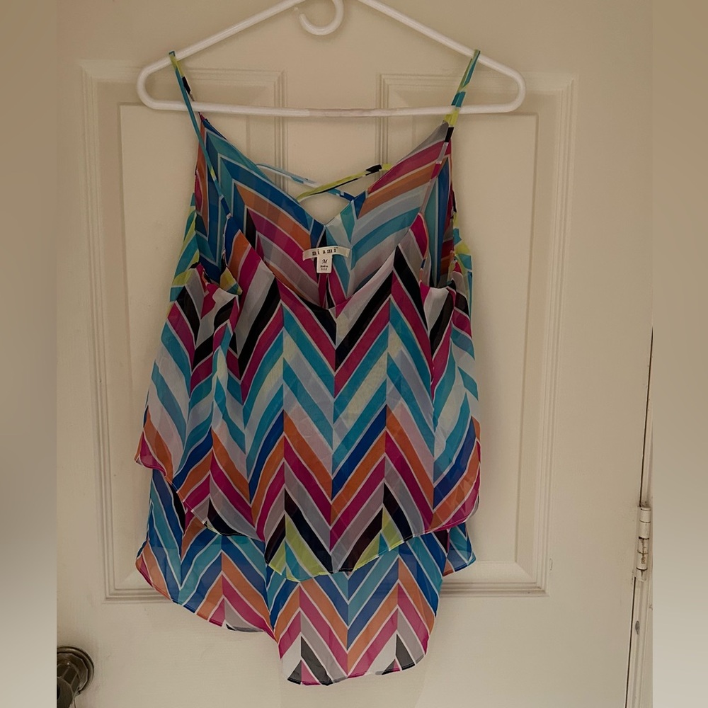 Miami Colorful Chevron Chiffon Blouse M